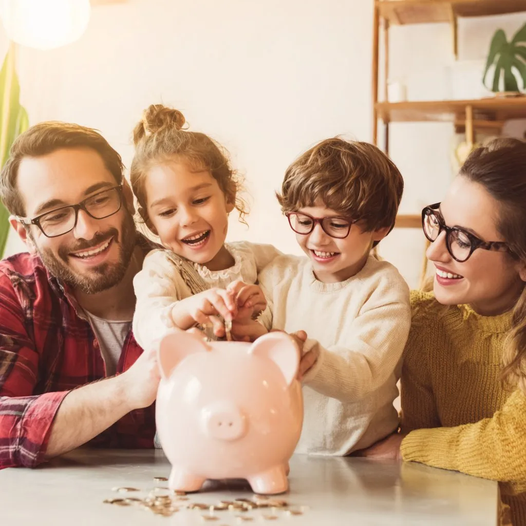 Family learning about money together